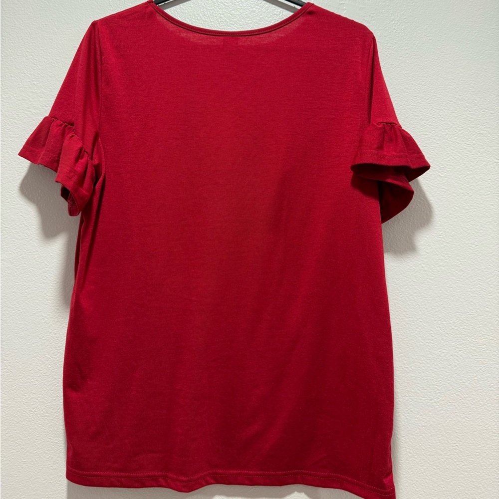 Women's Red Ruffle Sleeve Top - Picture 4 of 4